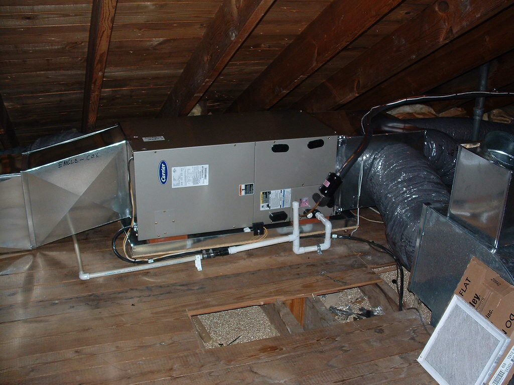 Carrier residential air handler installed in a home attic